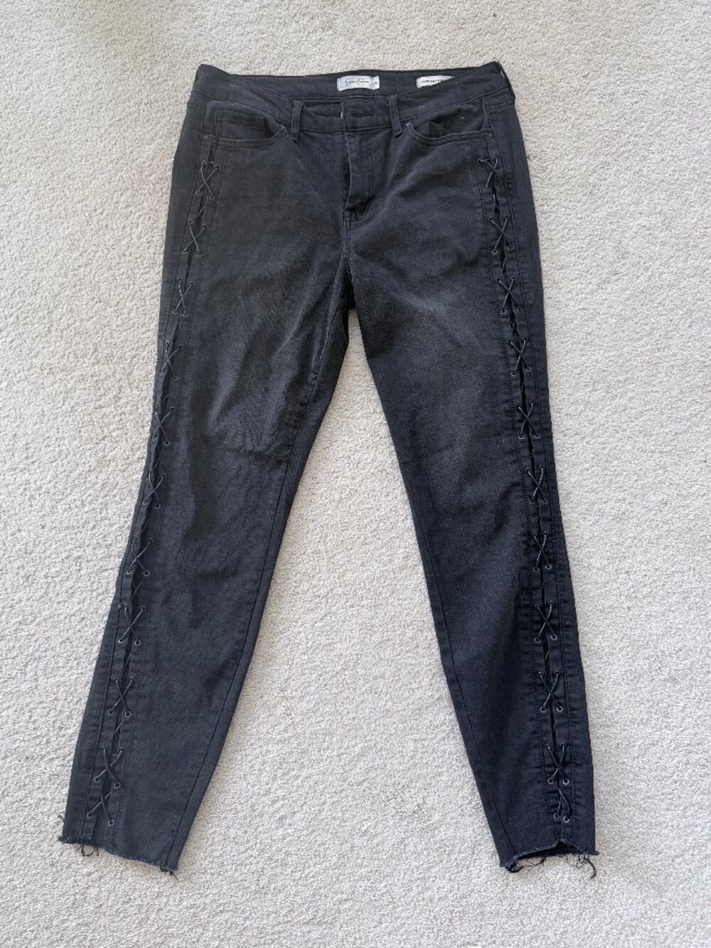 Jessica Simpson faded black jeans with lace up detail on sides, Sz 30